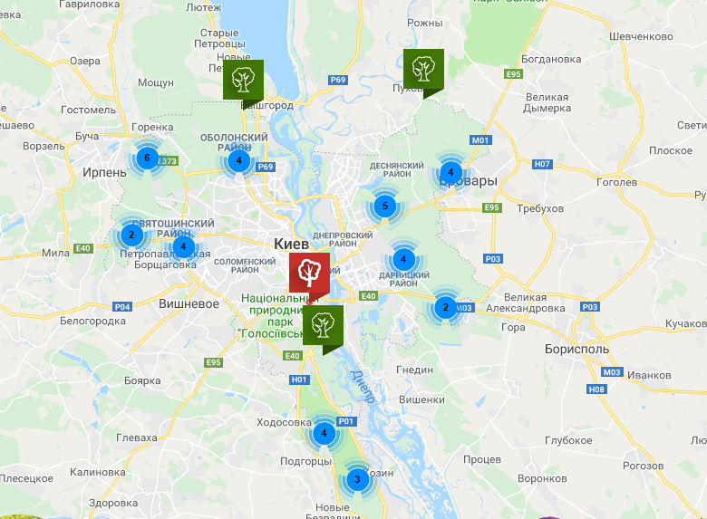 Карта мест, где в Киеве можно легально жарить шашлык