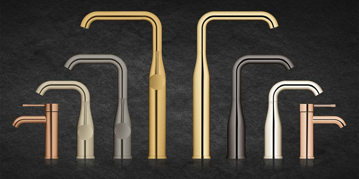 Грои. Палитра цветов Grohe. Grohe Essentials смеситель. Смесители матовое золото. Смеситель Грое золото.