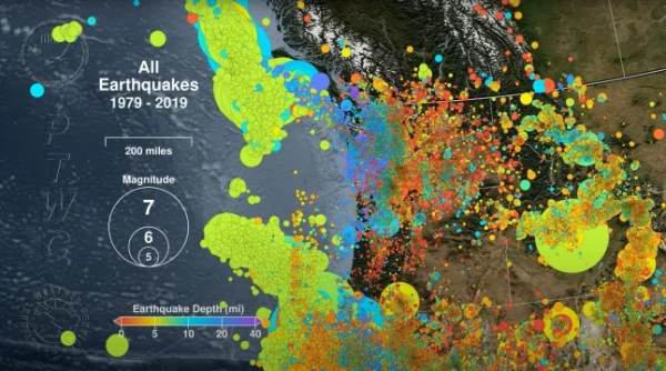 Саме час репостнути цю чудову анімацію, створену @NWS_PTWC, про 40 років зареєстрованих землетрусів у регіоні Каскадія -- спостерігайте за дуже жвавою зоною розлому Бланко ліворуч від центру, як минають роки. https://youtube.com/watch?v=wAJcLtBhNEM