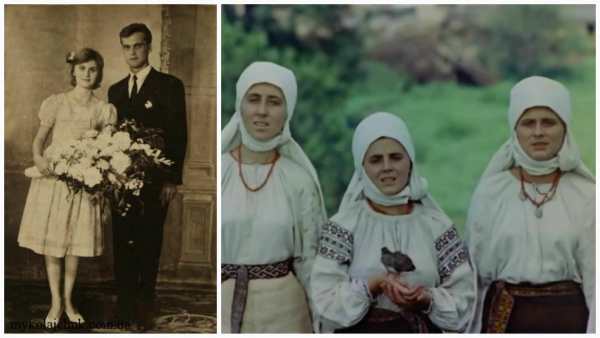 Дружина Івана Миколайчука – Марія на весільному фото і в кадрі фільму «Пропала грамота» у складі тріо «Золоті ключі» (праворуч) Дружина Івана Миколайчука – Марія на весільному фото і в кадрі фільму «Пропала грамота» у складі тріо «Золоті ключі» (праворуч)